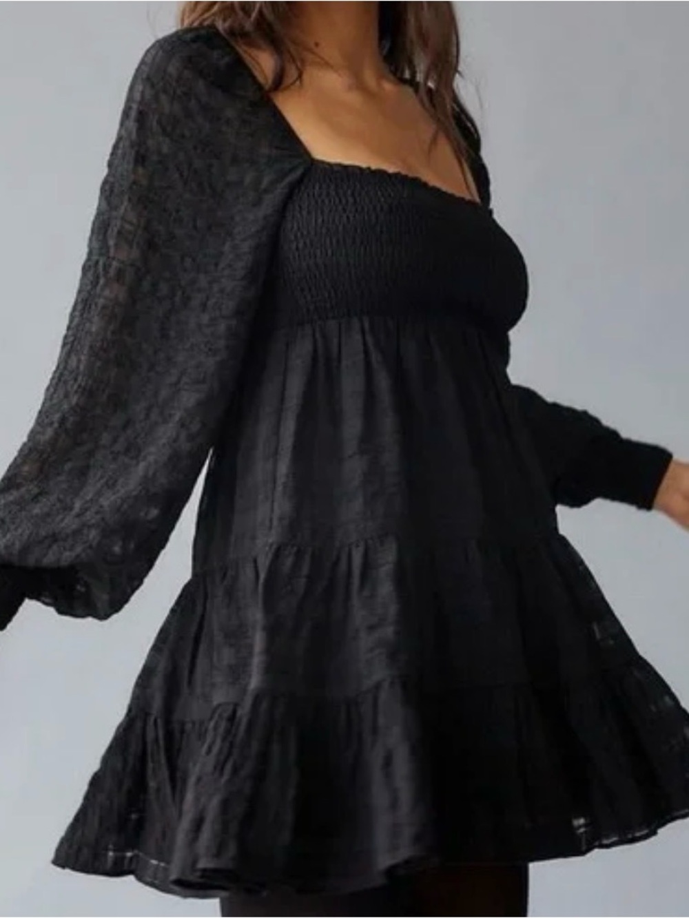 Urban Outfitters Black Smocked Tiered Mini Dress Small